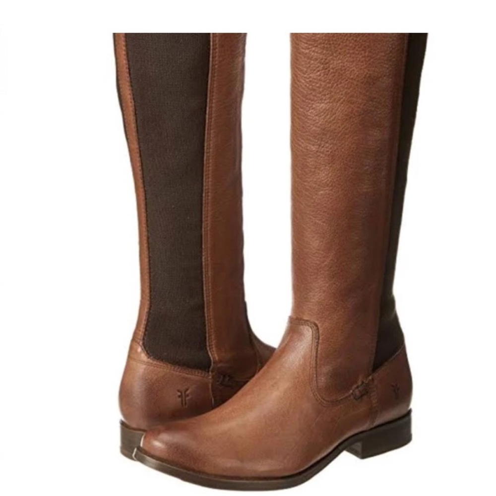 Frye Molly Gore brown leather/stretch riding boot